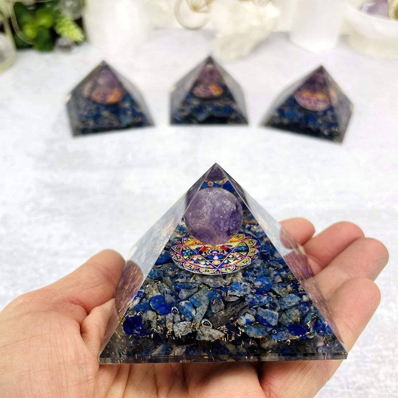 Crystal Orgone Sodalite Pyramid and Amethyst Sphere