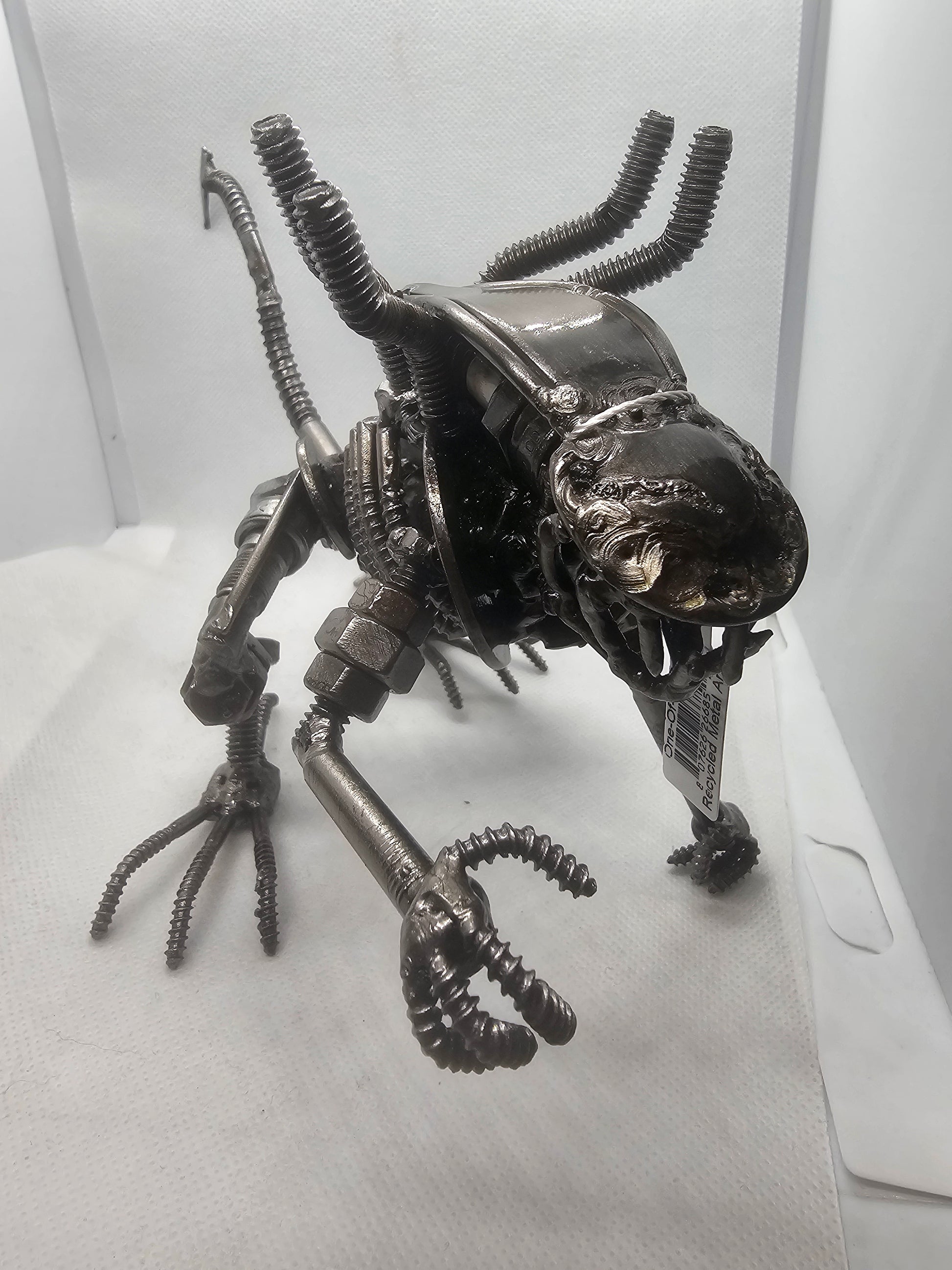 Alien Crouched Inspired Recycled Metal Sculpture