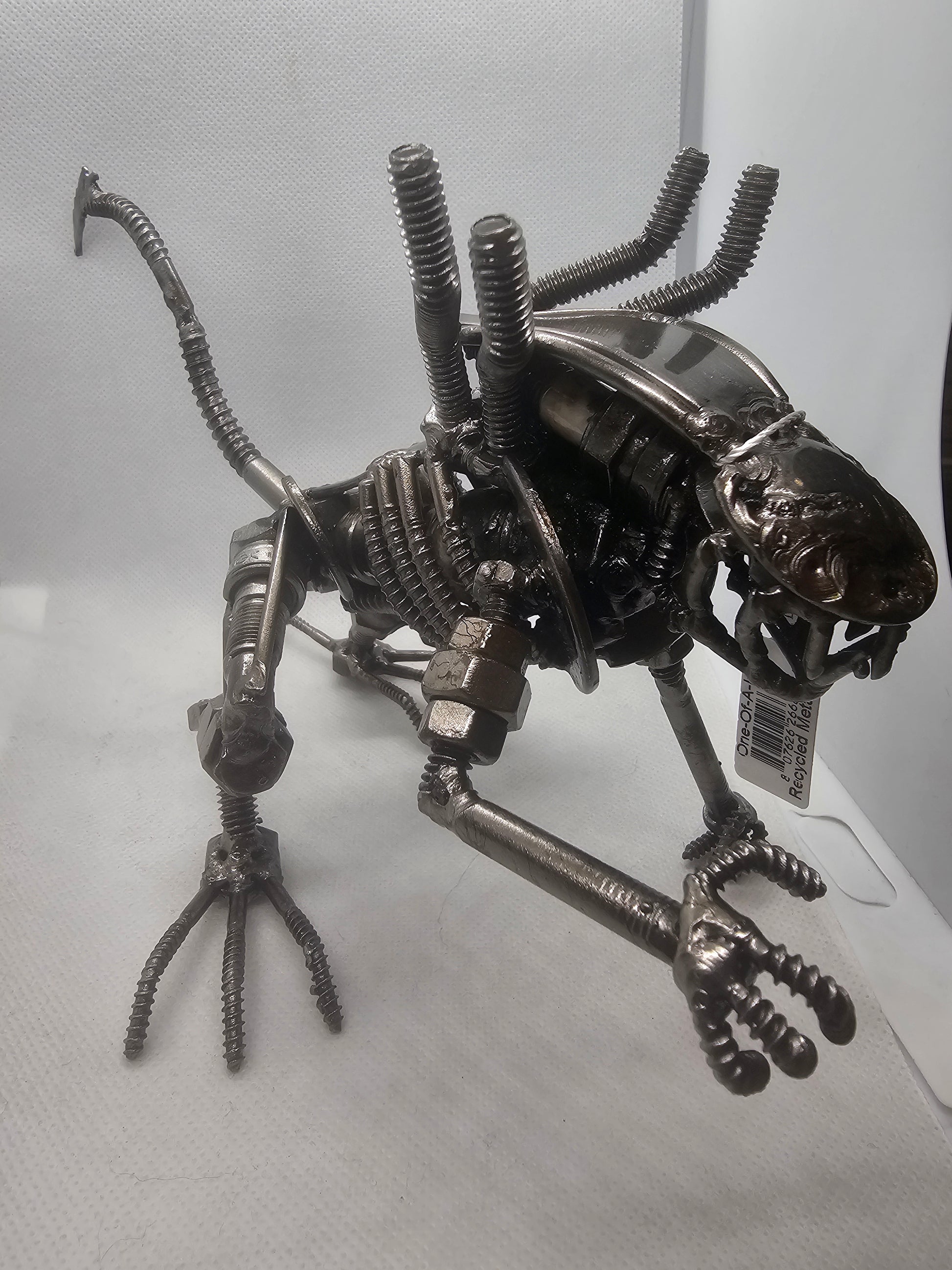 Alien Crouched Inspired Recycled Metal Sculpture