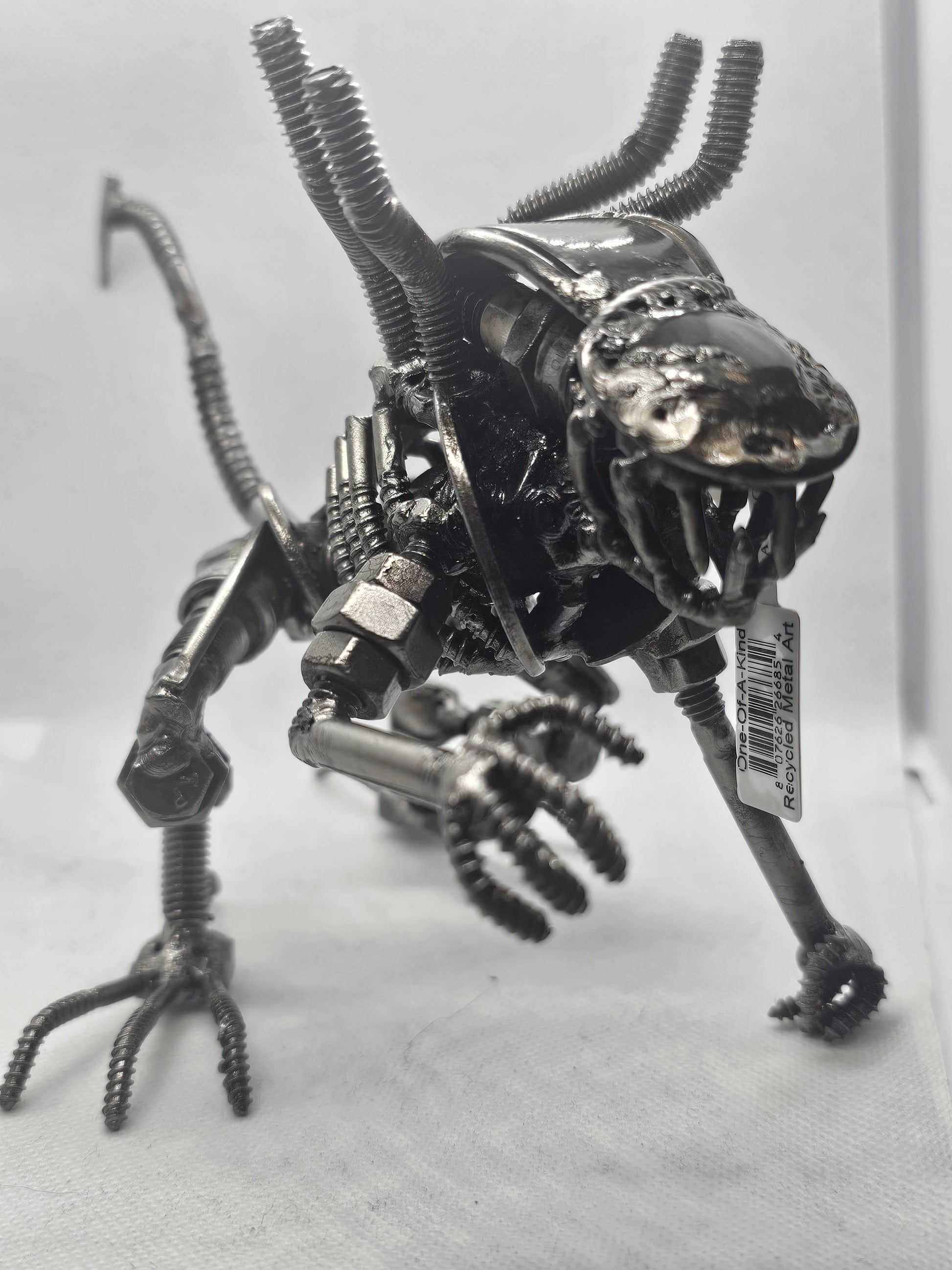 Alien Crouched Inspired Recycled Metal Sculpture