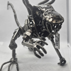 Alien Crouched Inspired Recycled Metal Sculpture