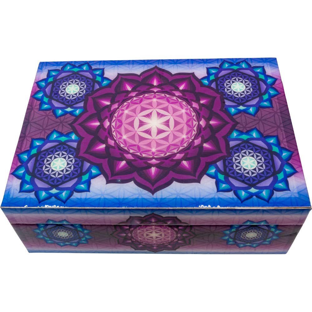 Wooden Box Printed Velvet Lined - Flower of Life (Each)