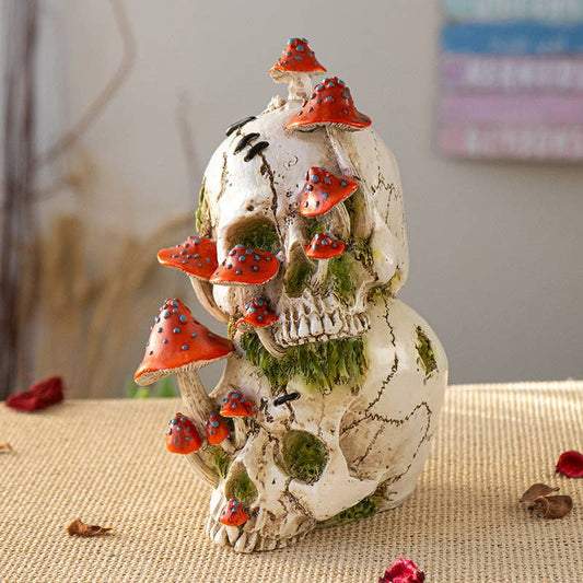 Skull with Mushrooms Statue