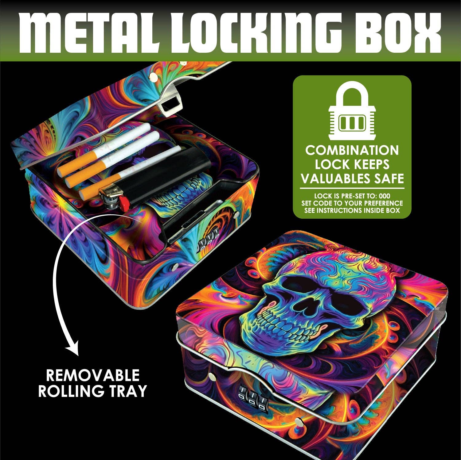 SMOKEZILLA METAL COMBO LOCKING STORAGE BOX- HAND PICKED DESIGNS VARY