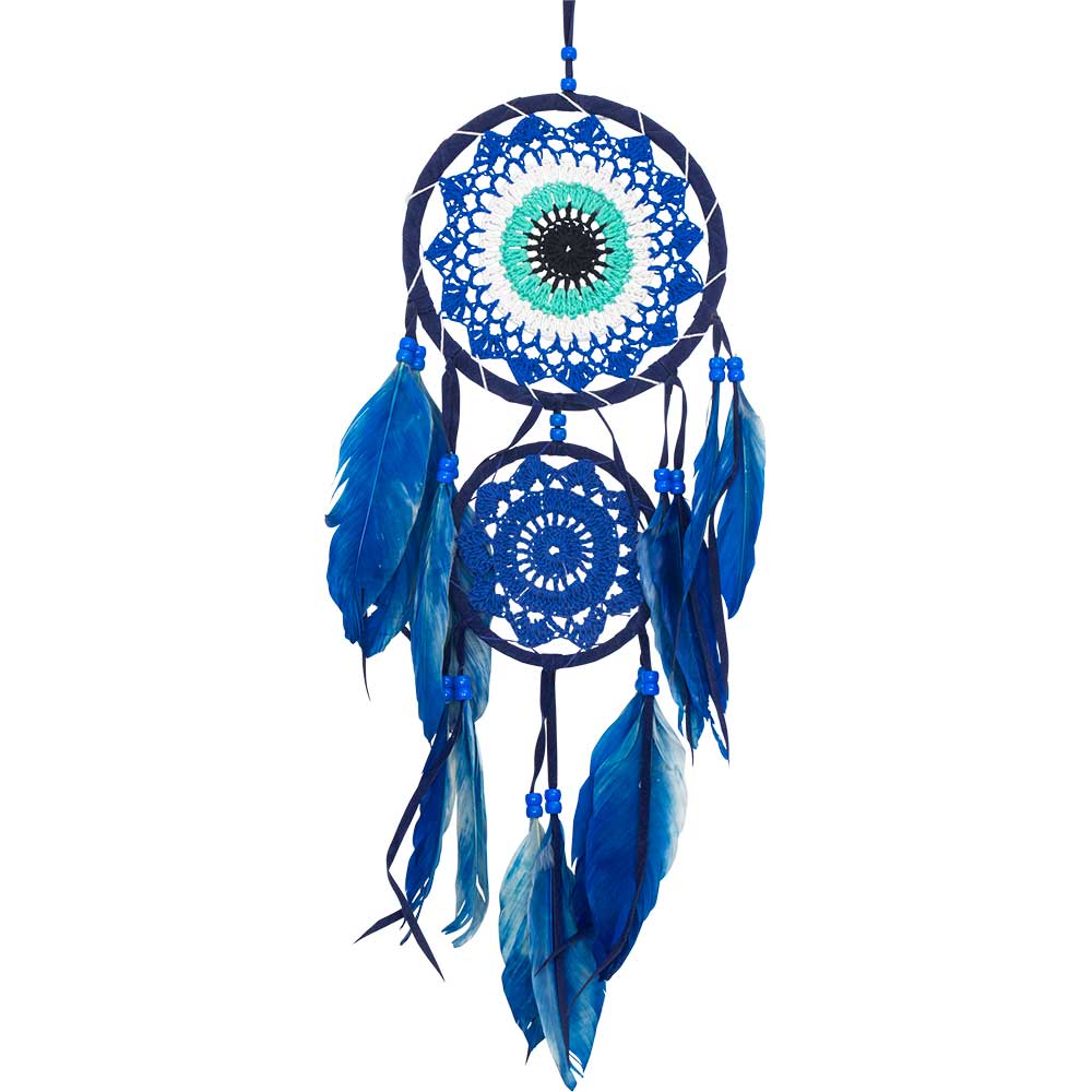 Dreamcatcher Woven Double Evil Eye - Blue