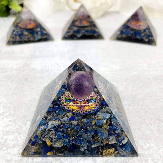 Crystal Orgone Sodalite Pyramid and Amethyst Sphere