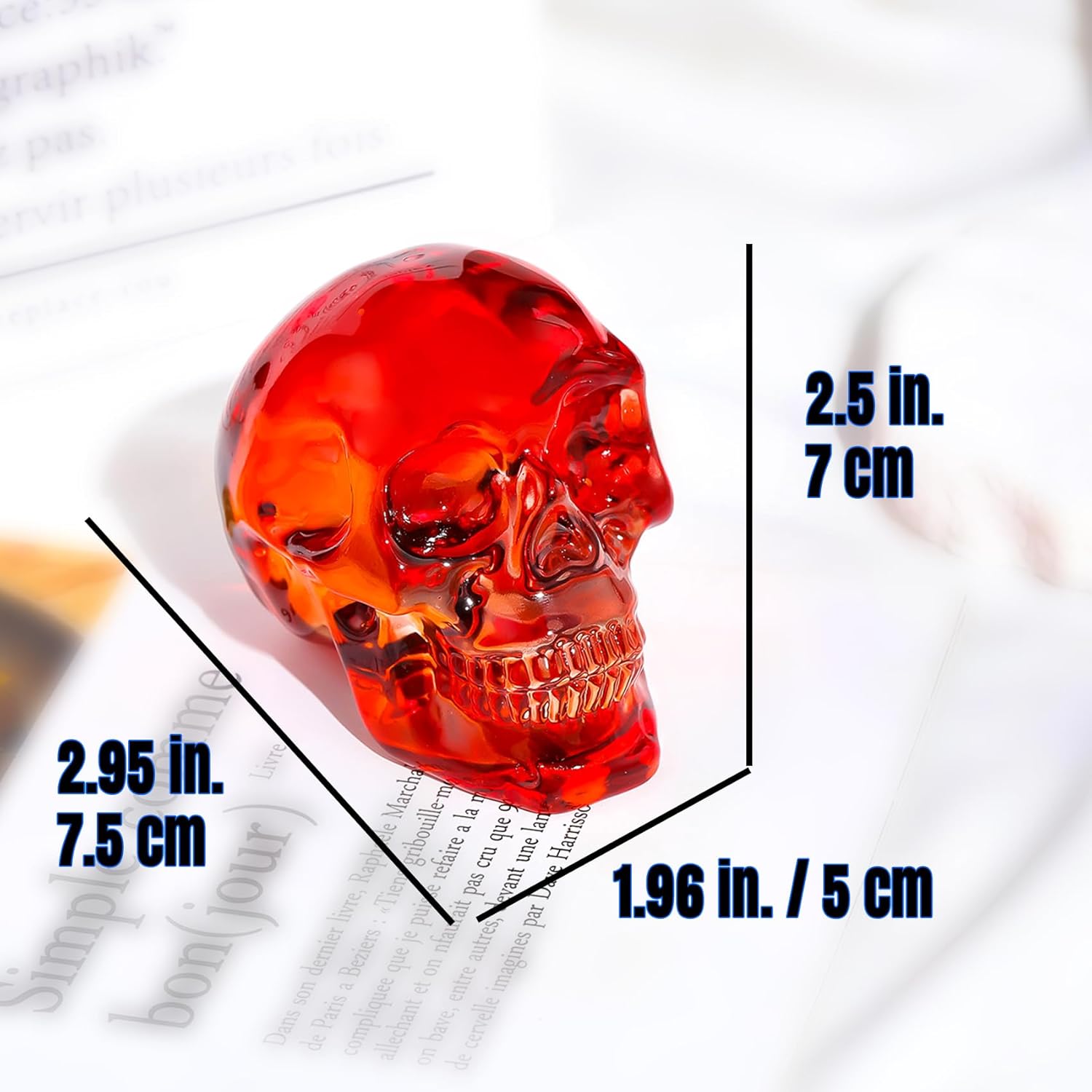 Crystal Orange Red Skull Figurines 2.8"