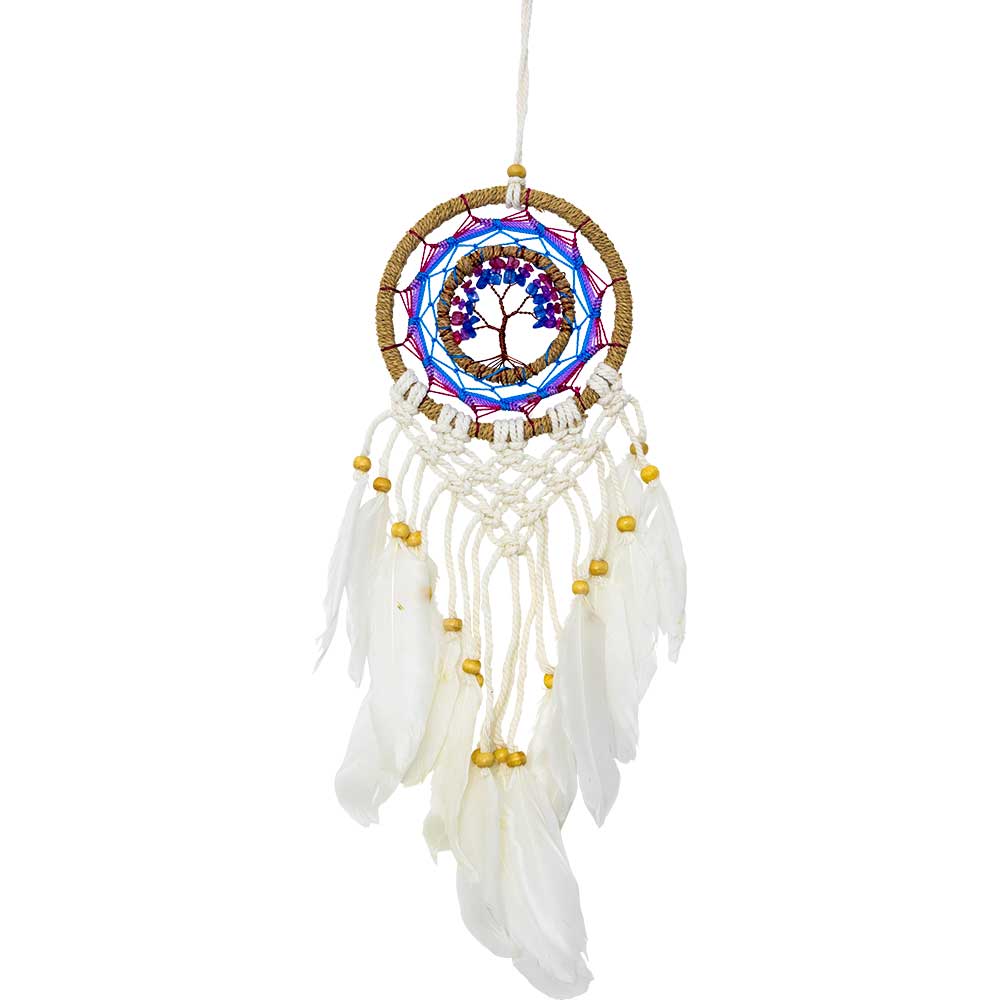 Dreamcatcher Twine Wrapped Beaded Purple & Blue Tree