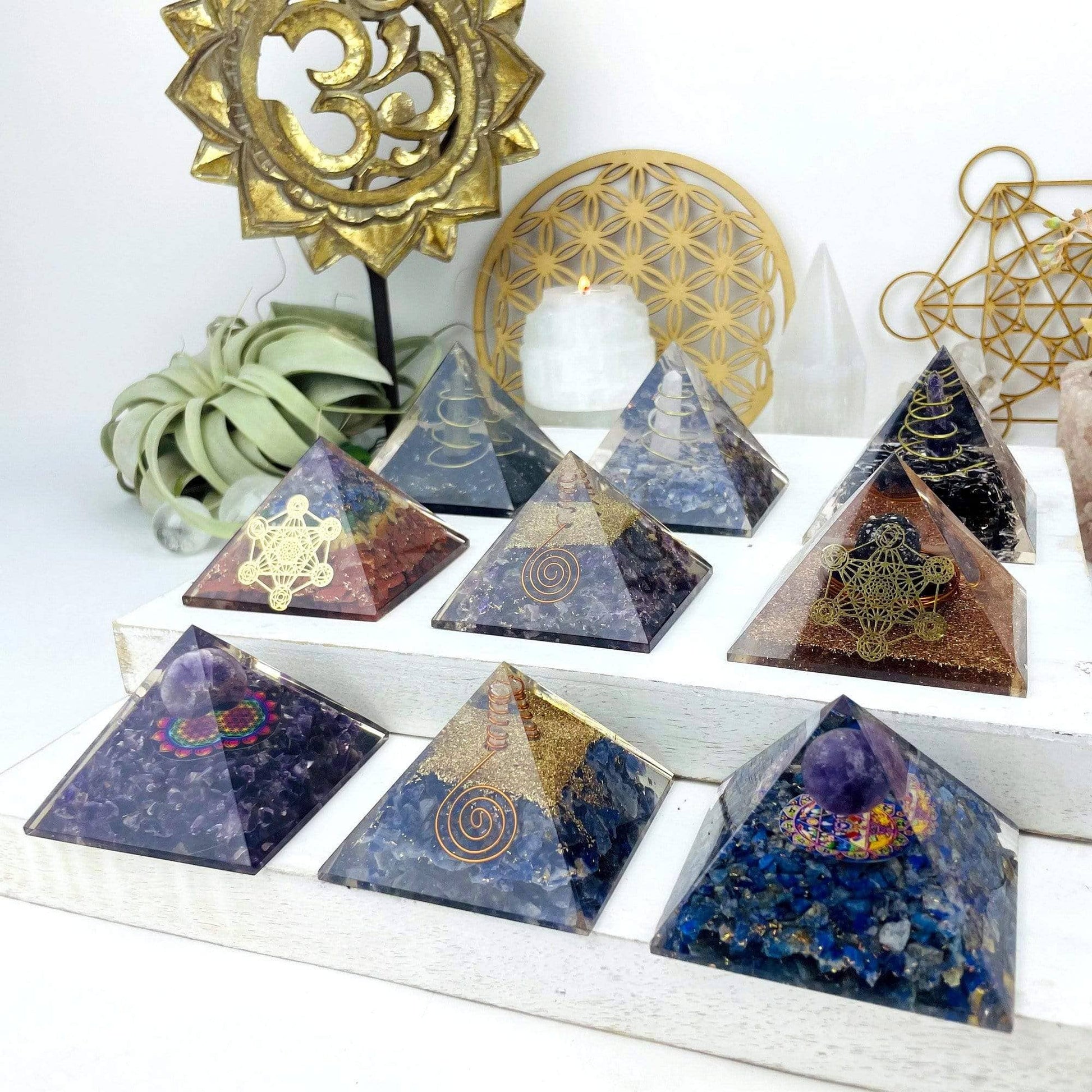 Crystal Orgone Sodalite Pyramid and Amethyst Sphere