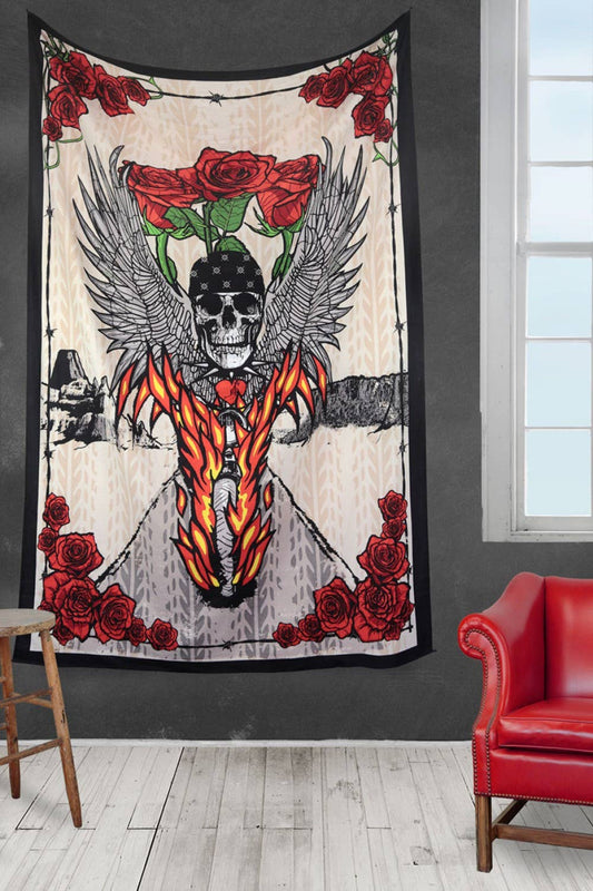 3D Fire Biker Motorcycle Tapestry