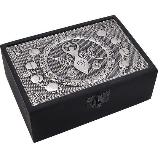 Velvet Lined Metal Top Wooden Box Triple Moon Goddess (Each)