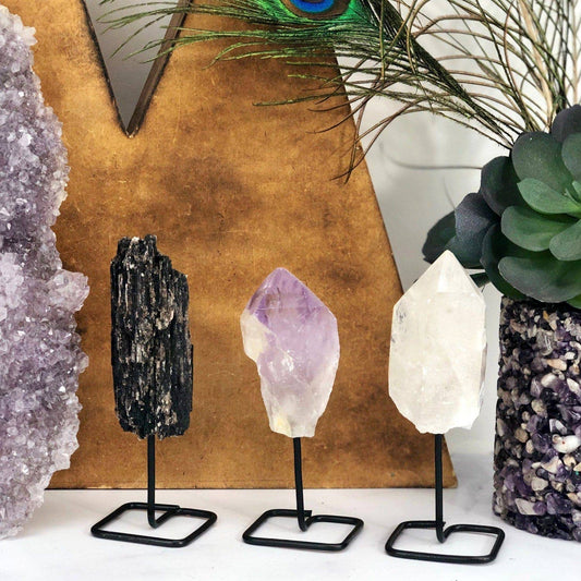 Natural Stone Crystal on Metal Stand - Amethyst