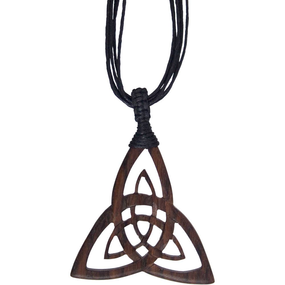 Unisex Wood Pendant w/black Cord - Triquetra (Each)