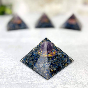 Crystal Orgone Sodalite Pyramid and Amethyst Sphere