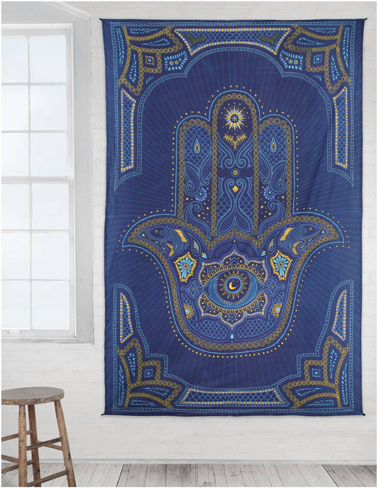 3D Tapestry Hamsa Hand Blue Tapestries